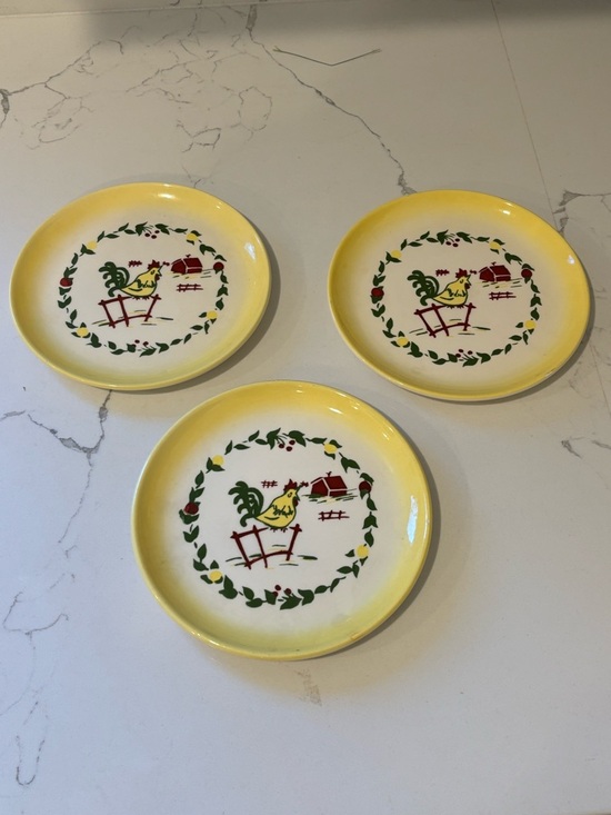 Brock of California Other - Vintage 1940’s 1950’s Brock of California Yellow Farmhouse Rooster Set 3 Dishes